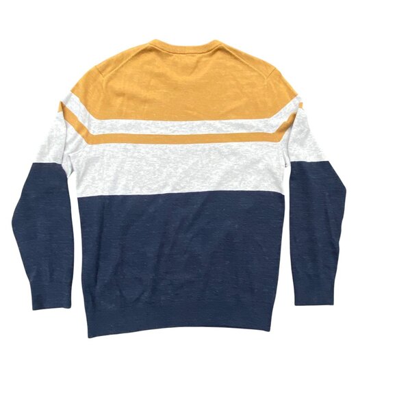 Banana Republic Men's Organic Cotton Striped Sweater Mustard Gold Blue Preppy-L - Picture 5 of 9